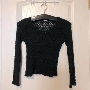 Small Black Crochet Long-sleeved Top